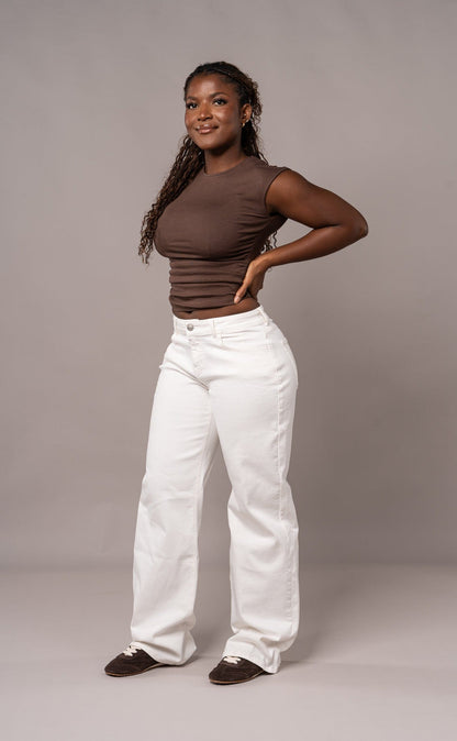 Womens Baggy Low Waisted Fitjeans - White