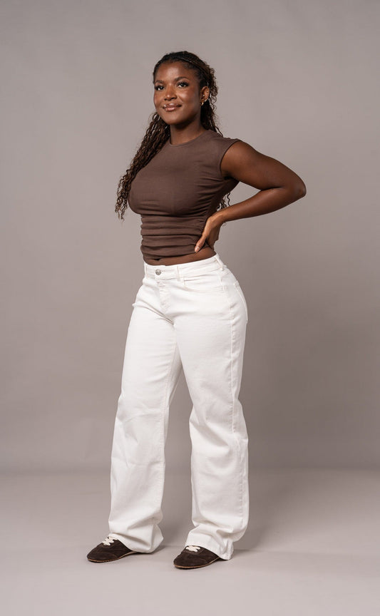 Womens Baggy Low Waisted Fitjeans - White