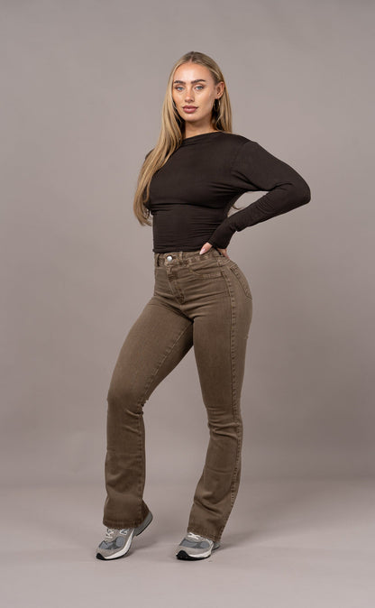 Womens Pastel Flared Fitjeans - Brown