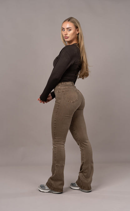 Womens Pastel Flared Fitjeans - Brown