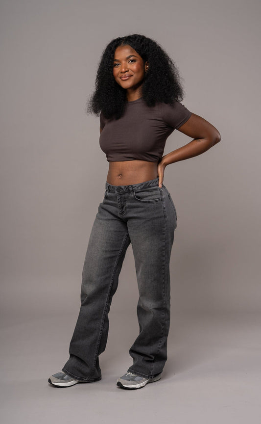 Womens Baggy Low Waisted Fitjeans - Grey