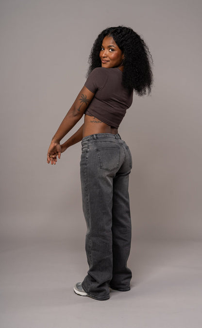 Womens Baggy Low Waisted Fitjeans - Grey