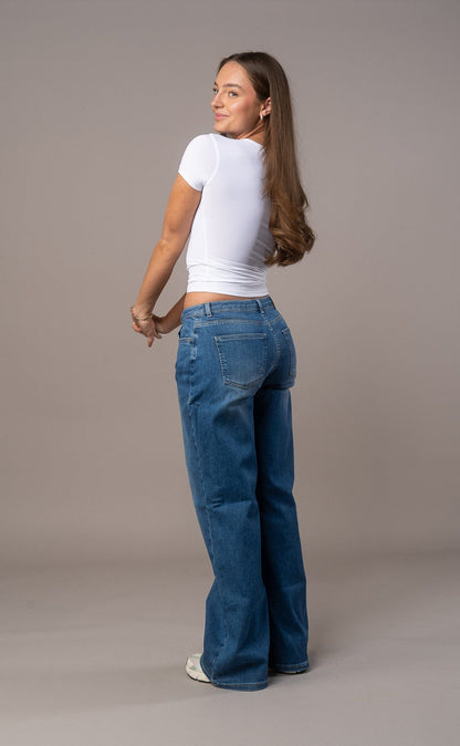 Womens Baggy Low Waisted Fitjeans - Stonewashed Blue