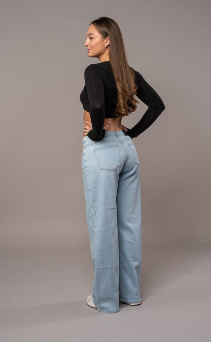 Womens Baggy Low Waisted Fitjeans - Vintage Blue