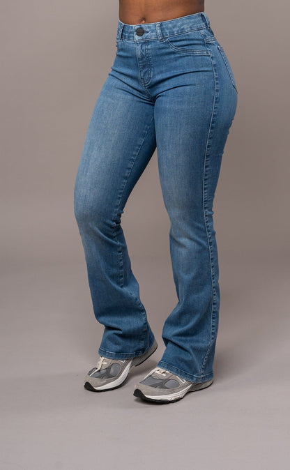 Womens Flared Mid Waisted Fitjeans - Azure Blue