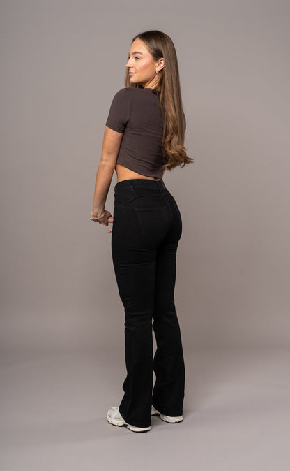 Womens Flared Mid Waisted Fitjeans - Black