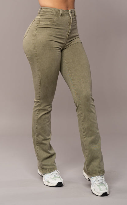 Womens Pastel Flared Fitjeans - Khaki