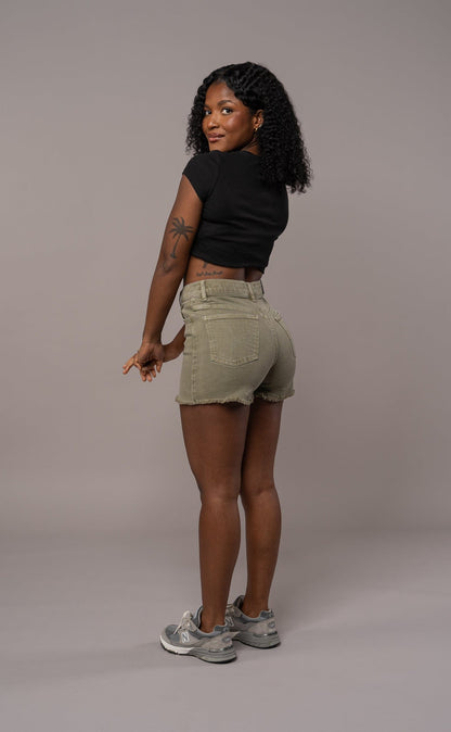 Womens Pastel Fitjeans Ripped Shorts - Khaki