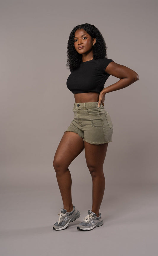 Womens Pastel Fitjeans Ripped Shorts - Khaki