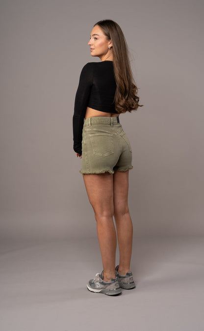 Womens Pastel Fitjeans Shorts - Khaki